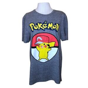 Pokemon Pikachu Pokeball Gray Men's T-Shirt New